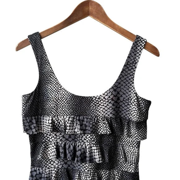 Tango Mango Monochrome Animal Print Scoop Neck Tank Dress Tiered Ruffled SMALL - Picture 3 of 11